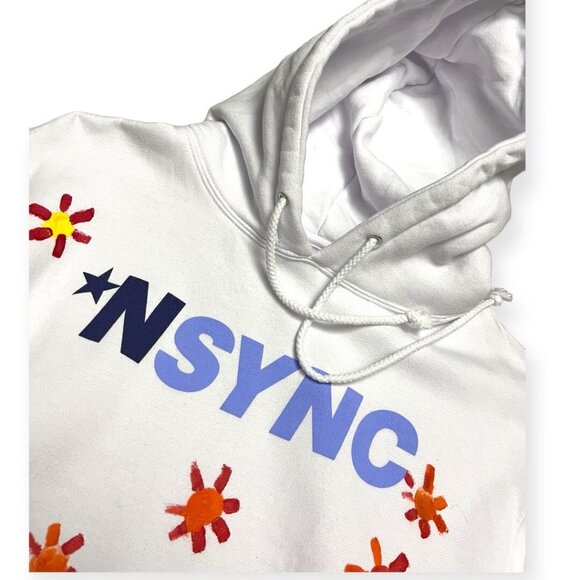 NSYNC Retro Boy Band Y2K White Hoodie Sweatshirt With Flowers Womens Medium - Picture 2 of 5